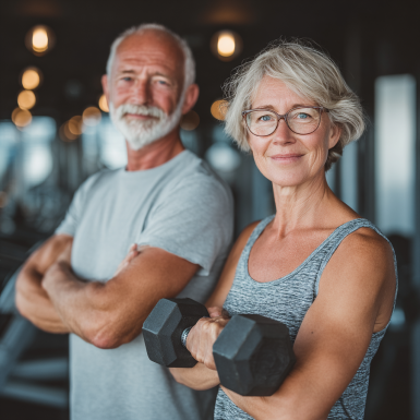 Adulți maturi practicând fitness într-un mediu primitor și energizant