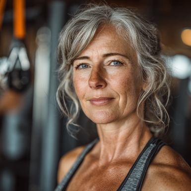 Instructor de fitness oferind îndrumări personalizate unui adult matur într-un mediu primitor